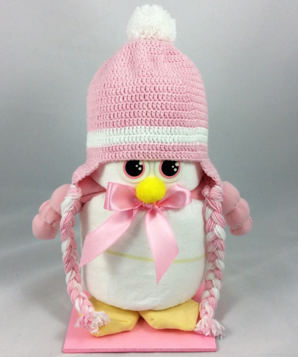 Adliger Windel-Pinguin, eines der tollen Geschenke zur Geburt oder Taufe fürs Baby