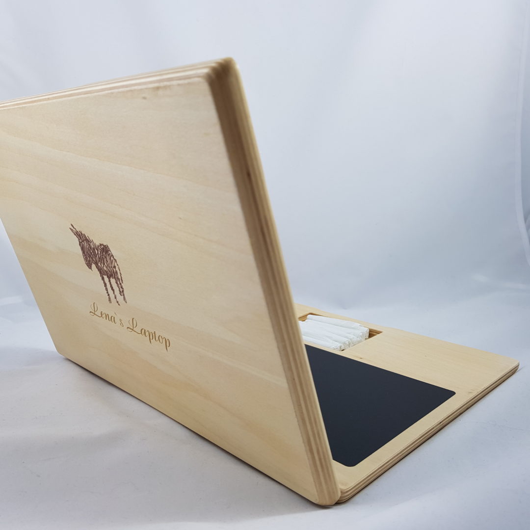"Kinder Holz Laptop mit Gravur" hierbeimir